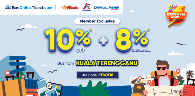Use Code: PTBOT18 to enjoy 10% OFF on Bus Tickets from K.Terengganu