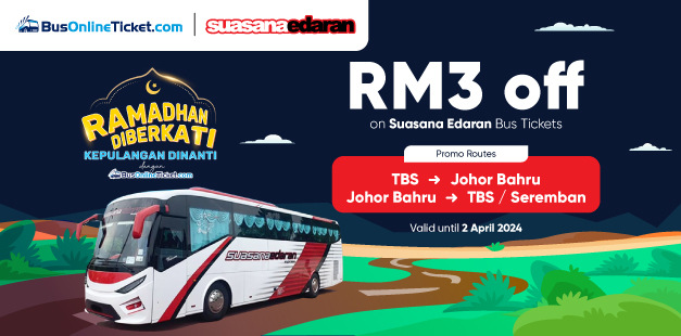 Get Suasana Edaran bus tickets at RM3 OFF