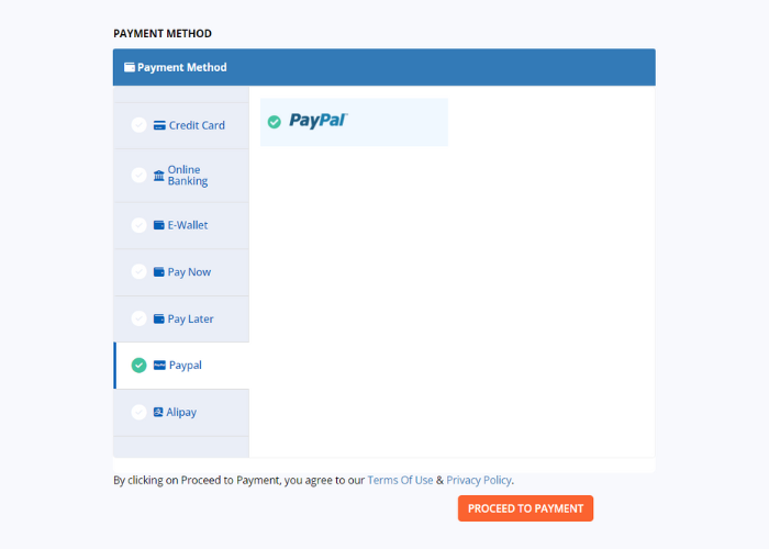 Choose PayPal during check-out