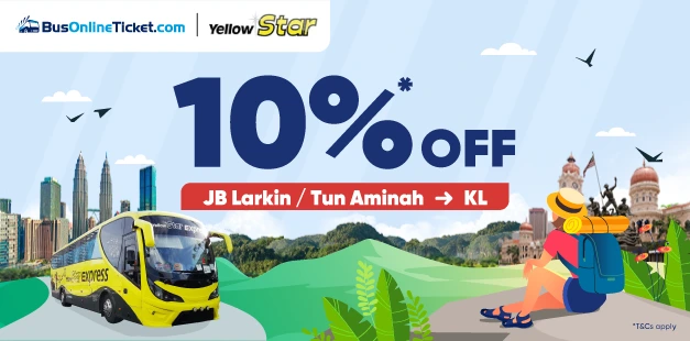 Enjoy 10%* OFF on bus to TBS from Larkin or Tun Aminah