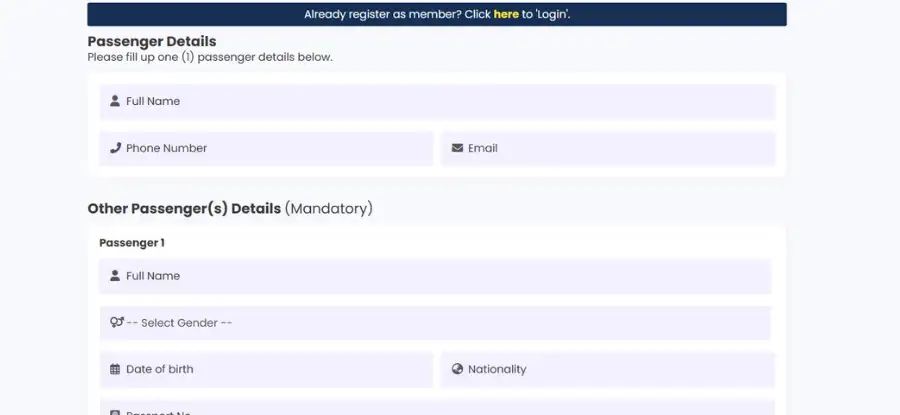 Fill in passenger details