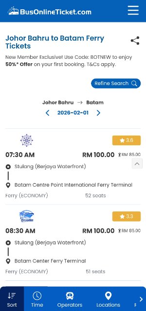 Select ferry trip and reserve seat